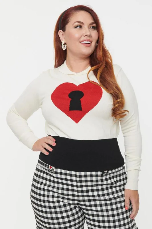 Ivory Keyhole Heart Sweater by Unique Vintage