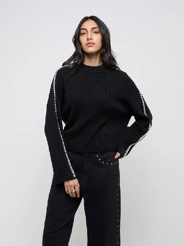 LOV Black Ribbed-Textured Sweater