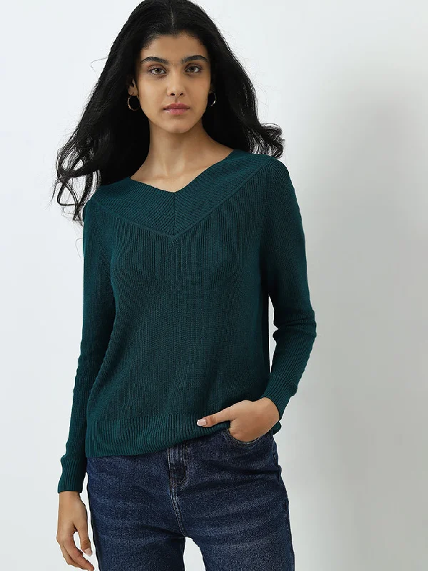 LOV Dark Green Ribbed Sweater