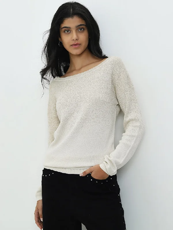 LOV Light Beige Sparkle Design Sweater