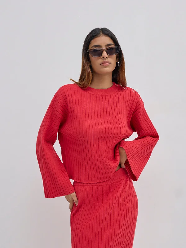 LOV Red Ribbed-Textured Sweater