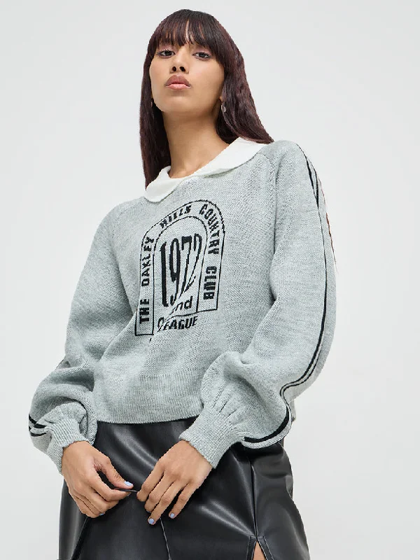 Nuon Grey Text Design Sweater