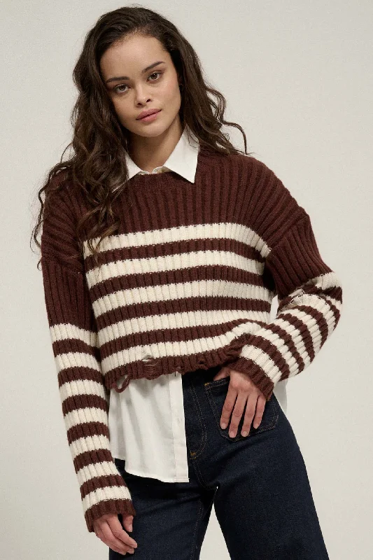 Ravel Rouser Striped Rib-Knit Distressed Sweater