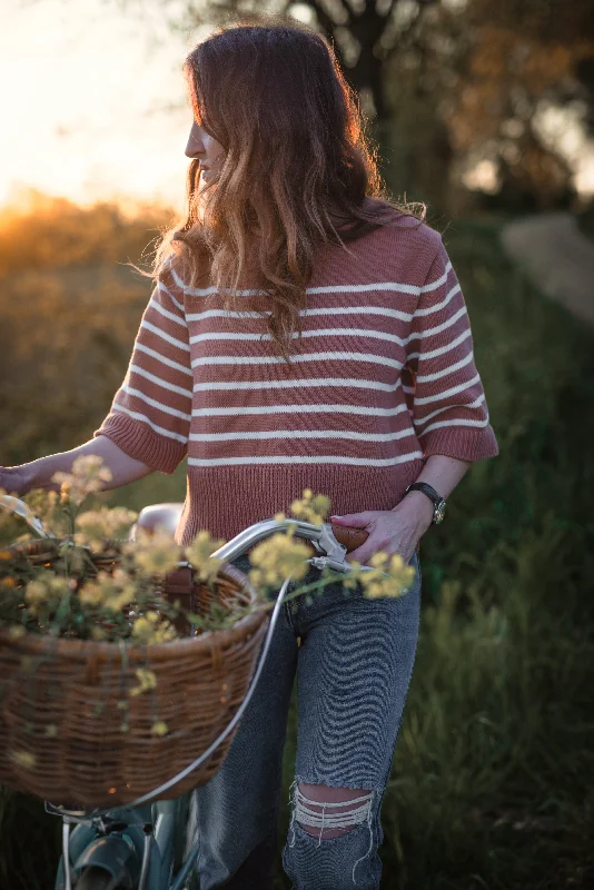 The Marinière Organic Cotton Sweater in Rosewood Apricot / Ecru